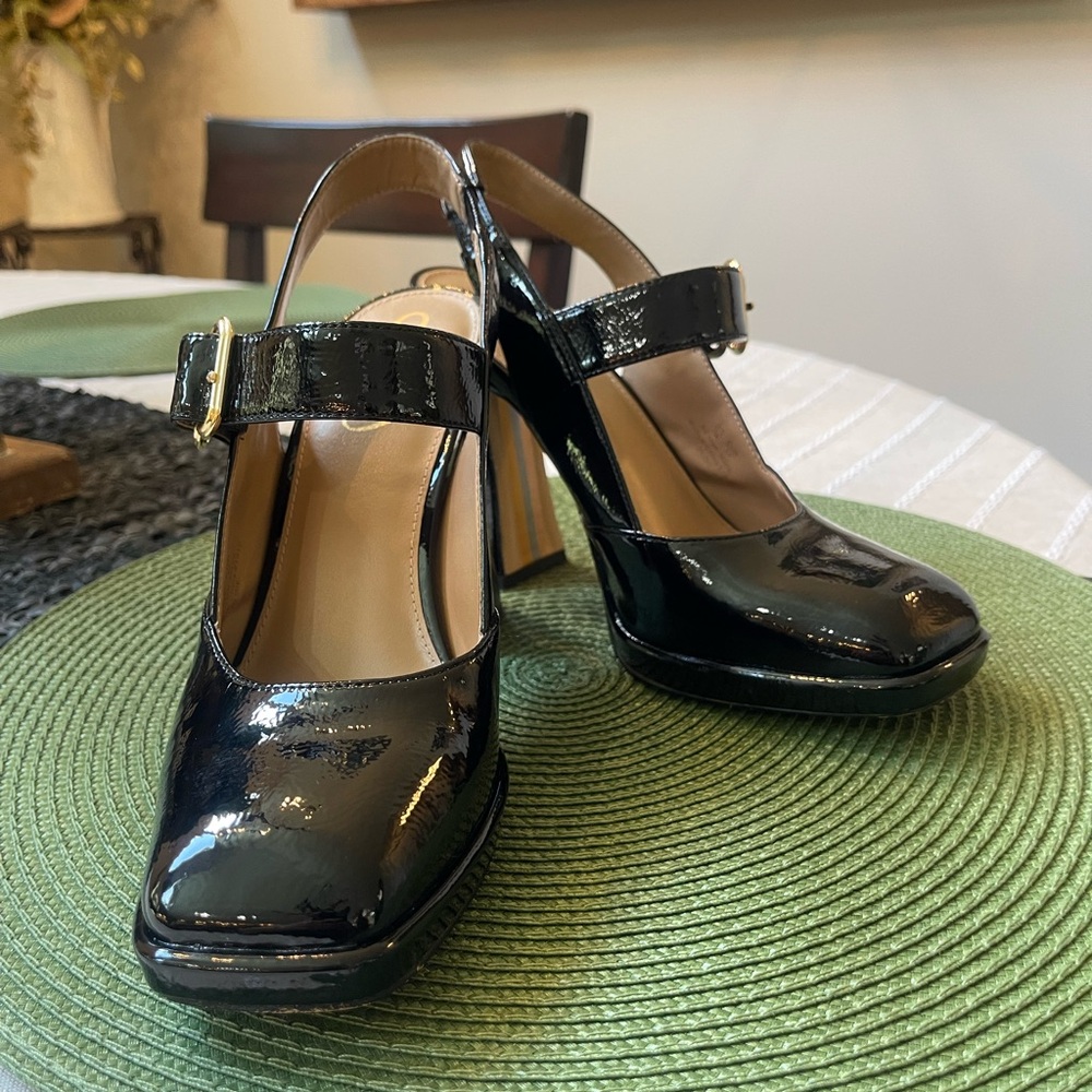 Sam Eldeman Black Patent Leather, size 7M JILDIE SLINGBACK MARY JANE HEEL